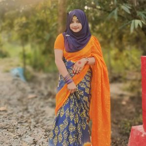 ভেজিটেবল ডাই সিল্ক বাটিক শাড়ি কমলা কালার